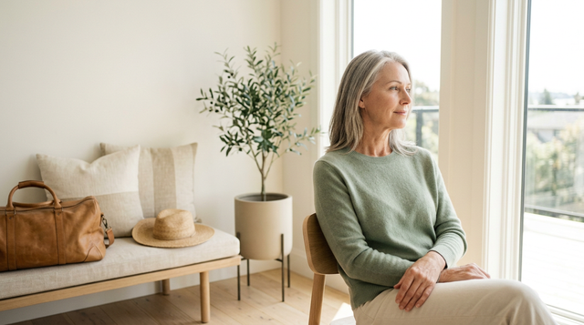 A woman resting by a sunlit window, representing better travel, sleep, and aging