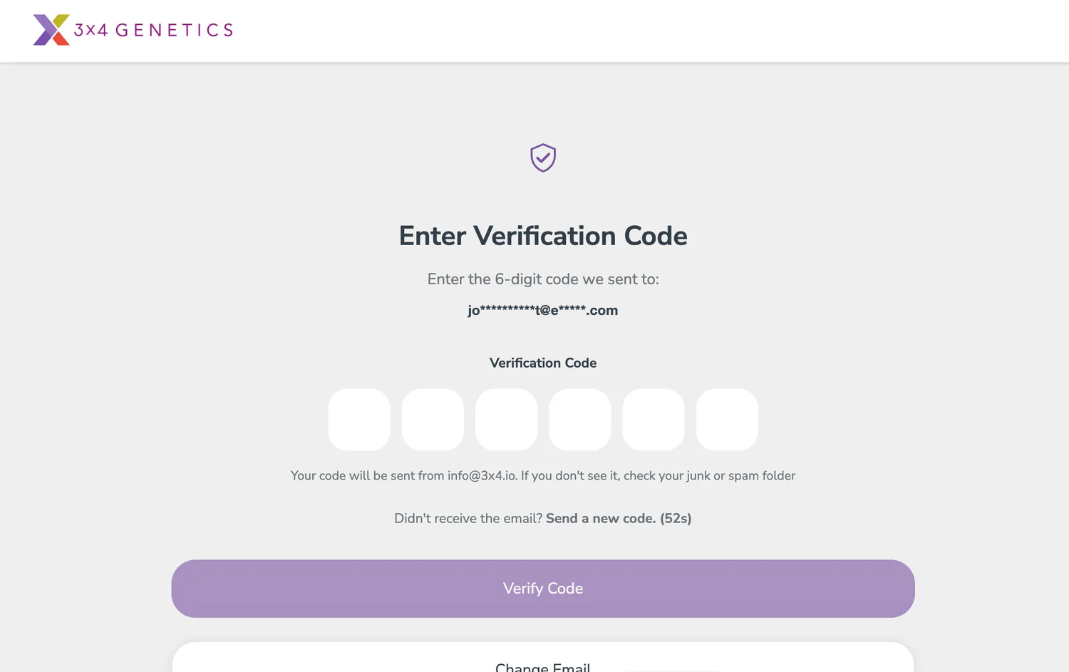 Enter Verification Code screen