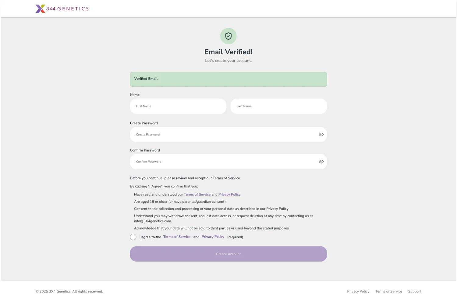 Create Account screen