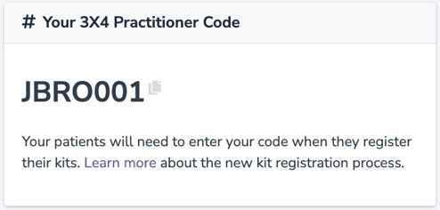 Your 3X4 practitioner code panel in the portal