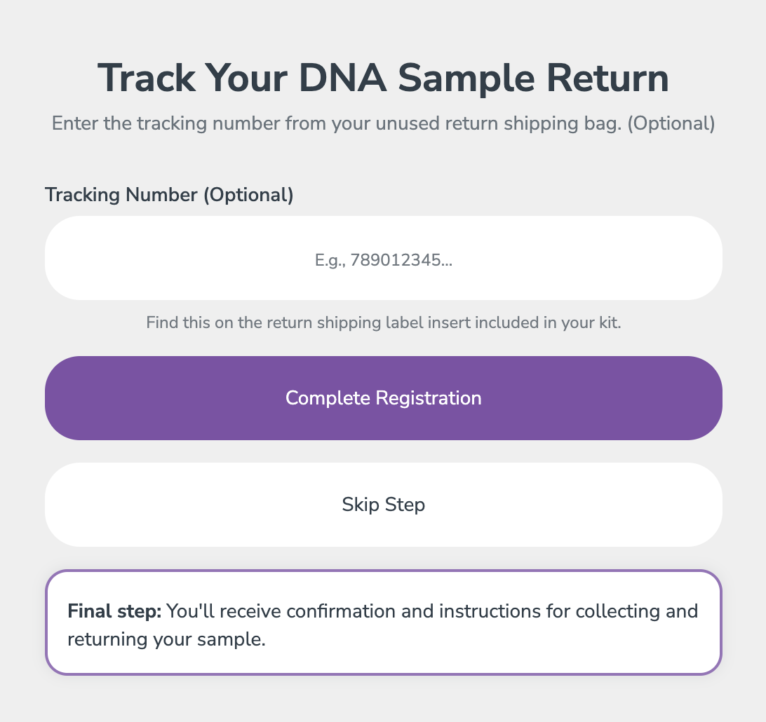 Track your DNA sample return screen